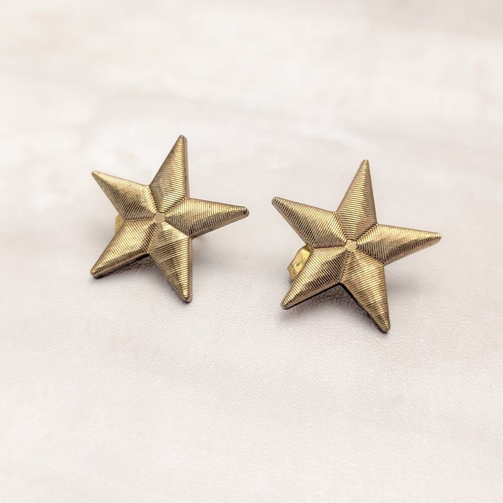 Vintage Clip On Earrings Large Darker Shade of Gold Tone Star 1 & 5/8"